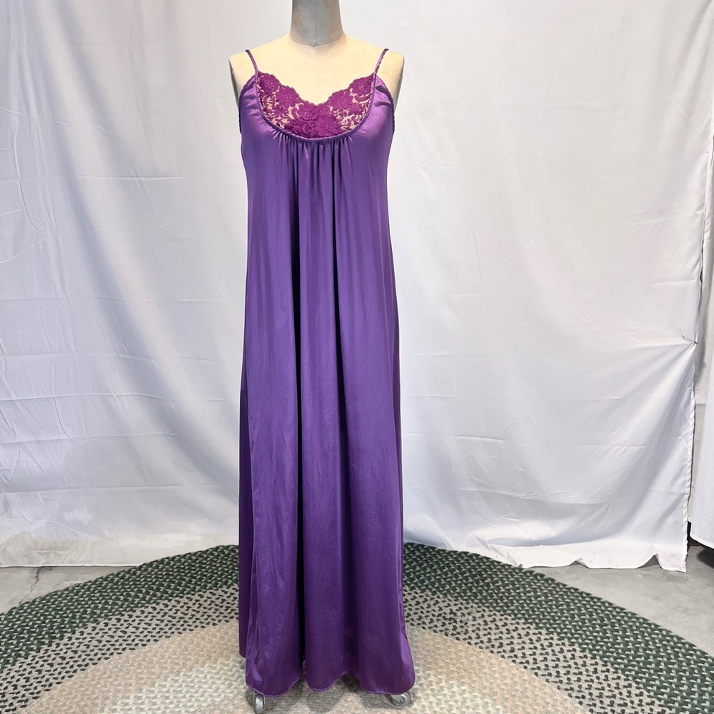 VINTAGE 80s amethyst jewel purple long maxi nightgown lace lingerie glamorous - Picture 3 of 11